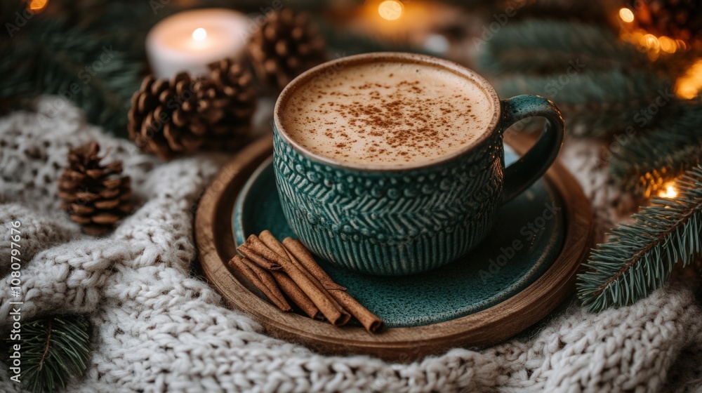 Cozy Autumn Vibes: Warm Coffee with Cinnamon and Pine Cones Cozy Autumn Vibes: Warm Coffee with Cinnamon and Pine Cones