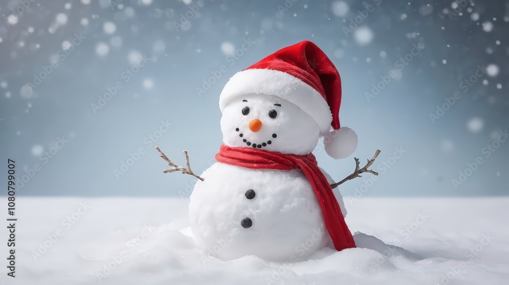 A cheerful snowman stands proudly in a snowy landscape A cheerful snowman stands proudly in a snowy landscape