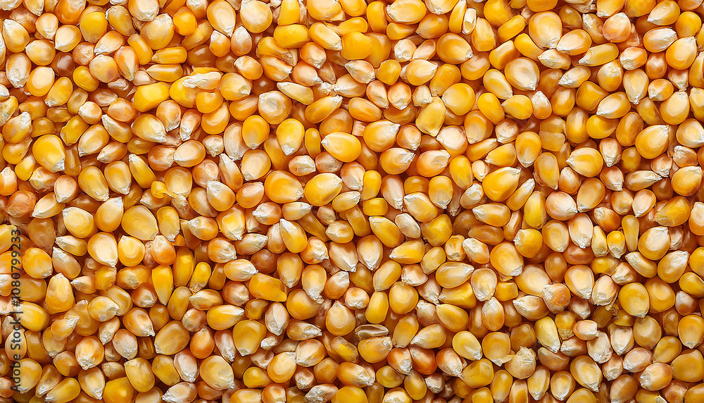 close-up of organic yellow corn seed or maize (Zea mays) Full-Frame Background. Top View close-up of organic yellow corn seed or maize (Zea mays) Full-Frame Background. Top View