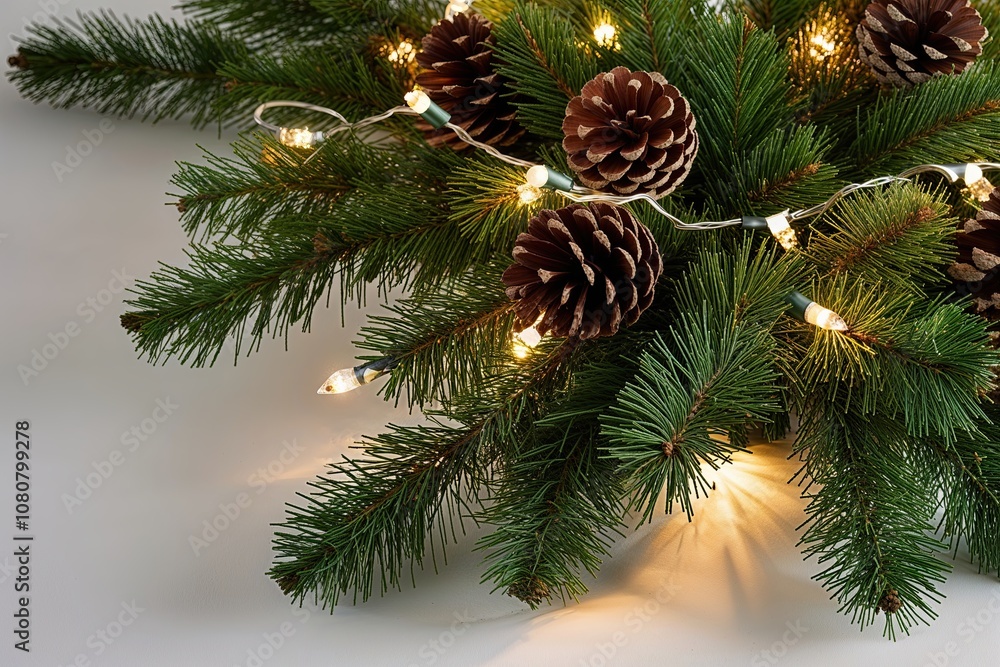 Glorious Pine Decoration with Cones and Shimmering Lights for a Festive Winter Celebration Glorious Pine Decoration with Cones and Shimmering Lights for a Festive Winter Celebration