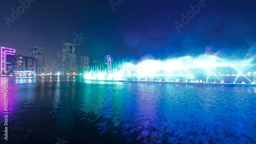 Wallpaper Mural Evening Musical fountain show. Singing fountains in Sharjah timelapse, UAE Torontodigital.ca