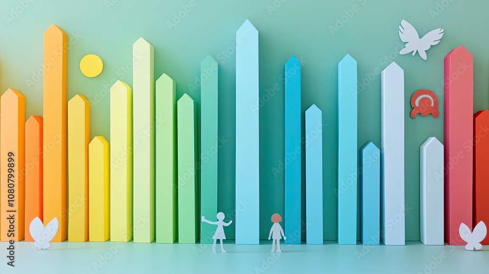 Conceptual image of a mental health assessment bar with vibrant colors. Includes symbols of wellness and a child, celebrating World Mental Health Day Conceptual image of a mental health assessment bar with vibrant colors. Includes symbols of wellness and a child, celebrating World Mental Health Day
