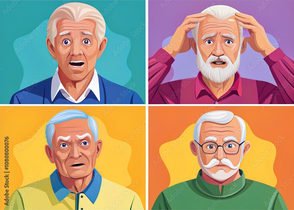 Confused Senior Citizens - Cartoon Flat Style Illustrations Confused Senior Citizens - Cartoon Flat Style Illustrations