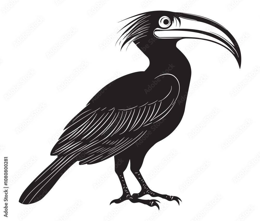 Fototapeta premium Hornbill bird isolated on white background, Silhouette of a hornbill animal bird vector
