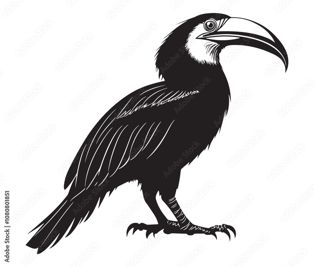 Fototapeta premium Hornbill bird isolated on white background, Silhouette of a hornbill animal bird vector