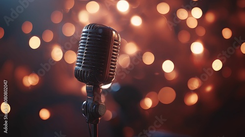 Vintage Microphone with Warm Bokeh Lights