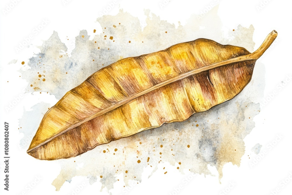 Wild Plantain Herbal Remedy. Hand-drawn Watercolor Illustration of Dried Plantain Leaf, Isolated on White Background Wild Plantain Herbal Remedy. Hand-drawn Watercolor Illustration of Dried Plantain Leaf, Isolated on White Background