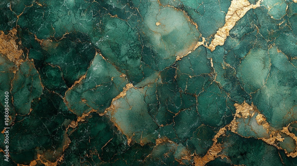 A textured surface featuring green hues with gold veins, ideal for design and decoration. A textured surface featuring green hues with gold veins, ideal for design and decoration.