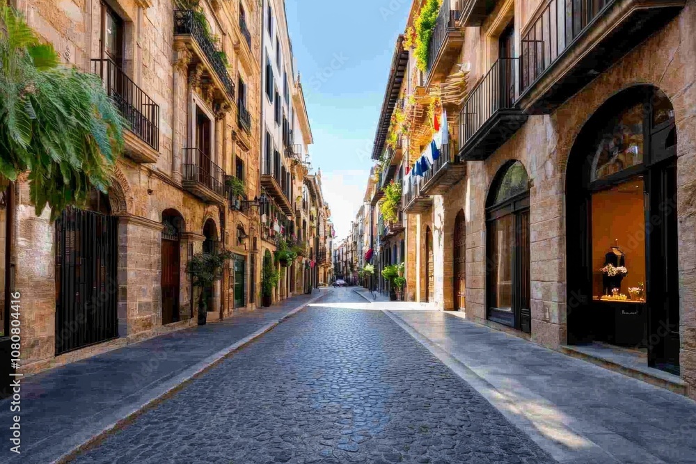 A narrow alleyway between tall buildings in an old city, with laundry hanging and cobblestone ground A narrow alleyway between tall buildings in an old city, with laundry hanging and cobblestone ground