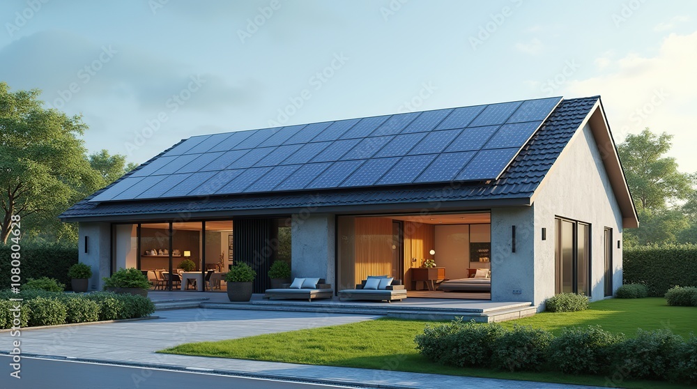 Futuristic Smart Home With Solar Panels and Renewable Energy System Futuristic Smart Home With Solar Panels and Renewable Energy System