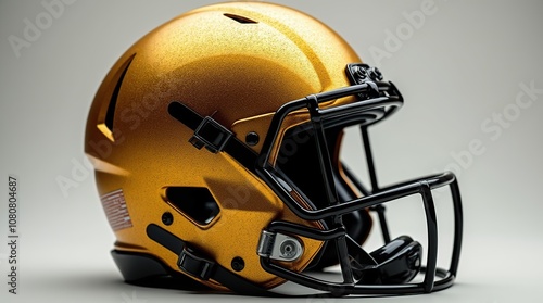 Elegant Gold and Black American Football Helmet on Neutral Background