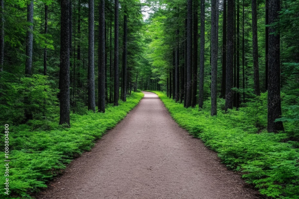 A narrow dirt path in a dense jungle with tall, lush trees, evoking a sense of adventure A narrow dirt path in a dense jungle with tall, lush trees, evoking a sense of adventure