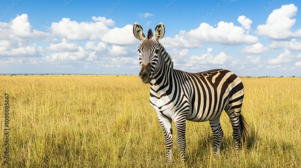 Obraz premium Wild zebra in its natural habitat during a wildlife safari