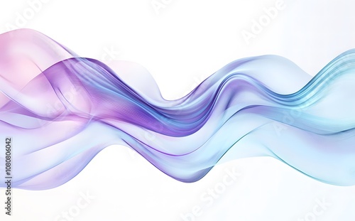Abstract white background with blue and purple waves of fabric, pastel colors, soft lighting