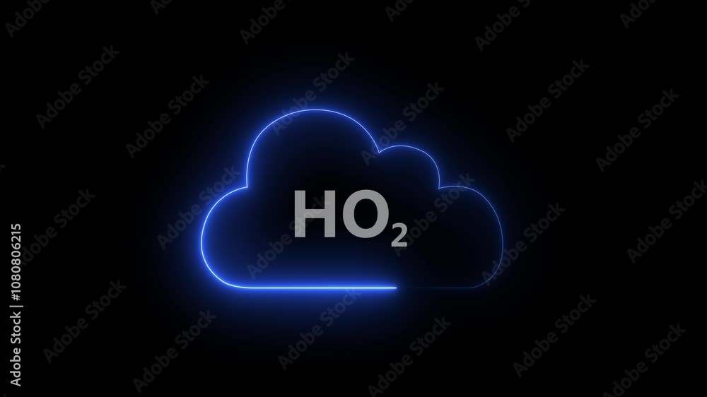 Artistic hydrogen peroxide with cloud icon neon line animation. Artistic hydrogen peroxide with cloud icon neon line animation.