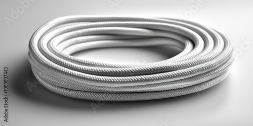 White braided cord coiled in a circle on a white background.