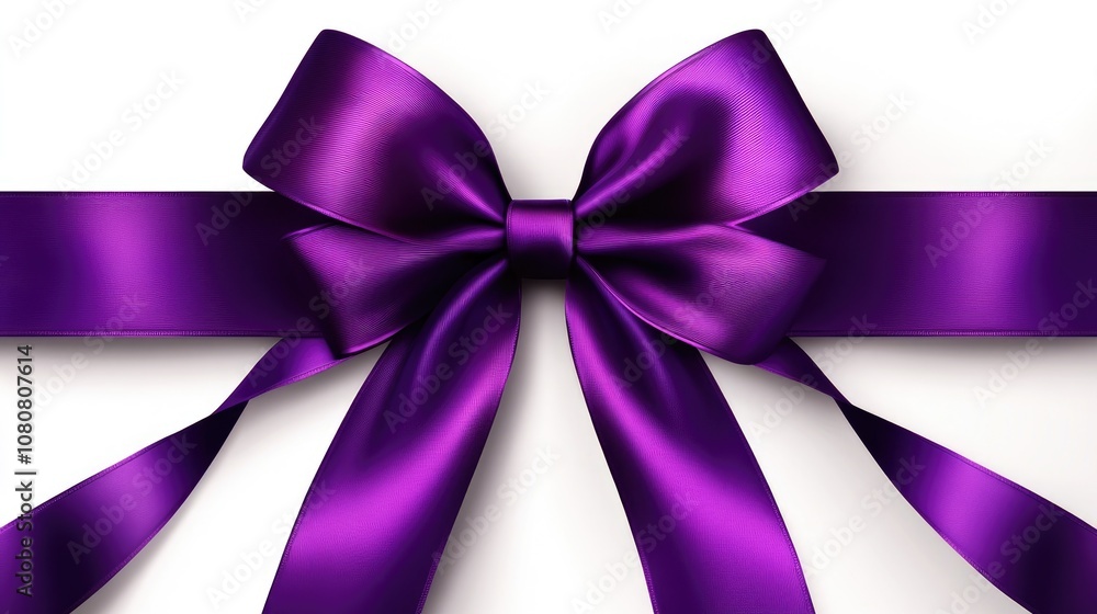 Gift or gift card adorned with a vibrant purple bow and ribbons Gift or gift card adorned with a vibrant purple bow and ribbons