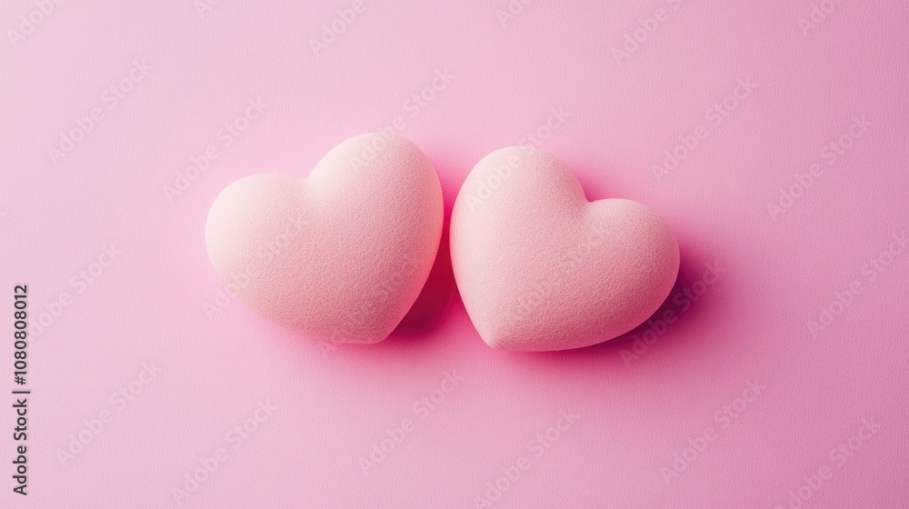 Two soft heart shapes on a solid pink background representing love Two soft heart shapes on a solid pink background representing love