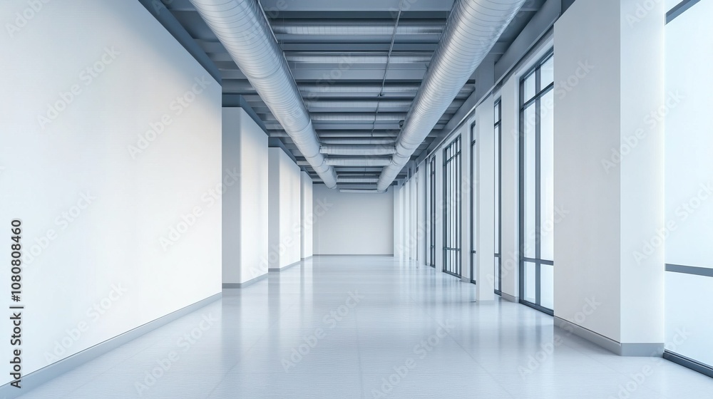 A spacious, modern hallway with large windows, sleek flooring, and minimalistic design, creating an open and bright atmosphere. A spacious, modern hallway with large windows, sleek flooring, and minimalistic design, creating an open and bright atmosphere.