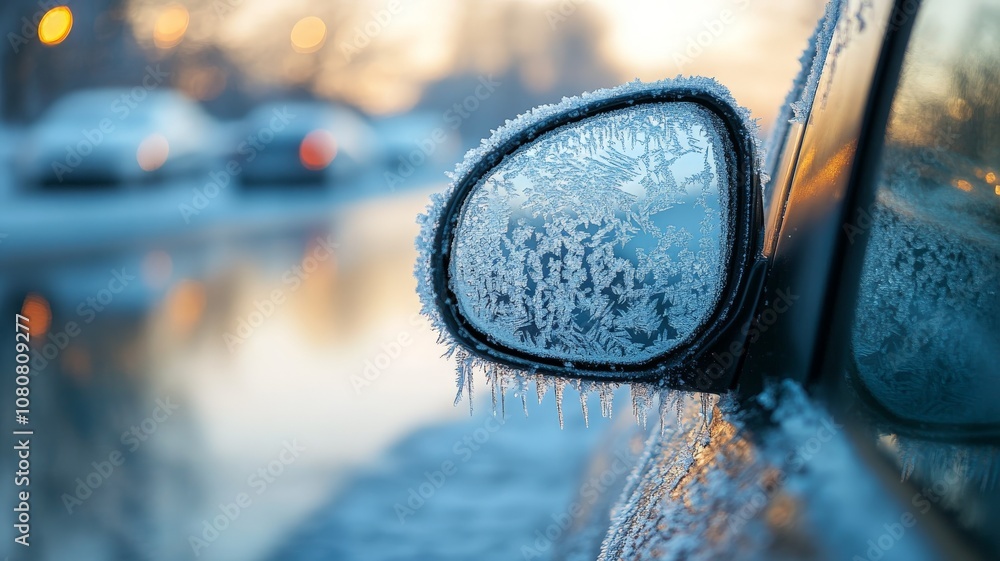 A detailed macro of frost on a car window, intricate ice crystal patterns A detailed macro of frost on a car window, intricate ice crystal patterns