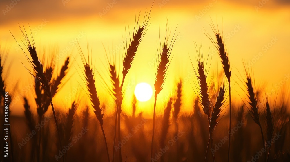 Silhouette of wheat stalks against a sunset capturing the essence of nature and tranquility in an agricultural setting Silhouette of wheat stalks against a sunset capturing the essence of nature and tranquility in an agricultural setting