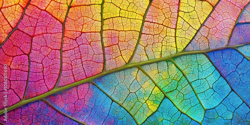 Vibrant Macro Image of a Multi-Colored Leaf Showcasing Intricate Veins and Patterns for Nature and Abstract Art Enthusiasts Vibrant Macro Image of a Multi-Colored Leaf Showcasing Intricate Veins and Patterns for Nature and Abstract Art Enthusiasts