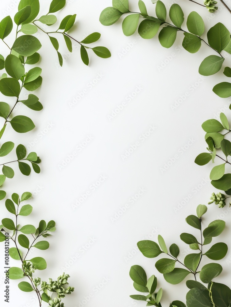 Fresh Green Leaves and Branches Arranged Beautifully on a Clean White Background for Nature-Themed Designs and Illustrations Fresh Green Leaves and Branches Arranged Beautifully on a Clean White Background for Nature-Themed Designs and Illustrations