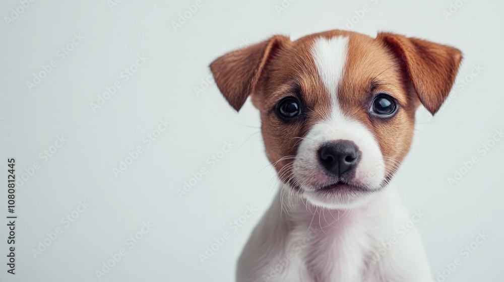 A lonely puppy stood out brightly against a white backdrop A lonely puppy stood out brightly against a white backdrop