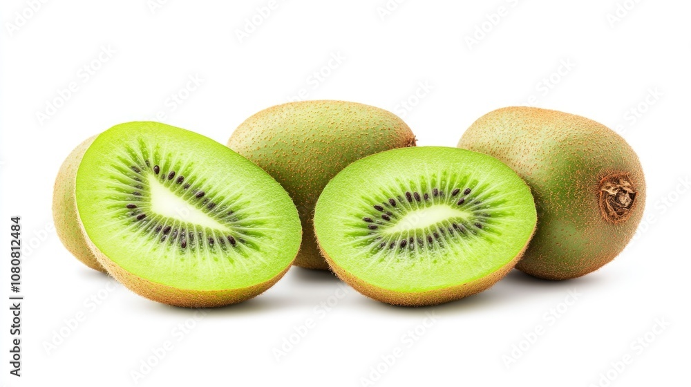 Fresh kiwi fruit isolated against a white backdrop Fresh kiwi fruit isolated against a white backdrop