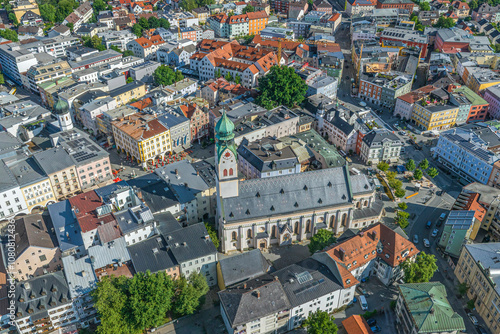 Das Stadtzentrum von Rosenheim im Chiemgau im Luftbild