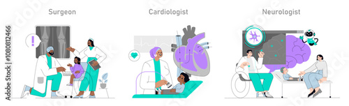 Medical Visits for Inclusive Children. Flat Vector Illustration