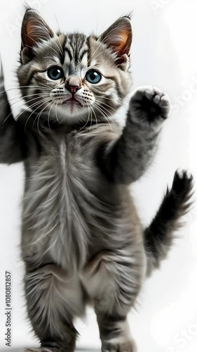 Wallpaper Mural Vertical seamless loop animation of happy grey cat dancing on white background, celebrating winner dance, kitten moving its paws Torontodigital.ca