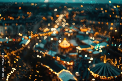 Wallpaper Mural Blurred festive Christmas market background with glowing lights and bokeh Torontodigital.ca