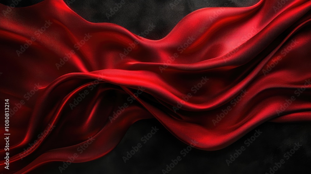 Obraz premium Artistic depiction of fluidity showcasing red silk like waves that undulate on a dark canvas