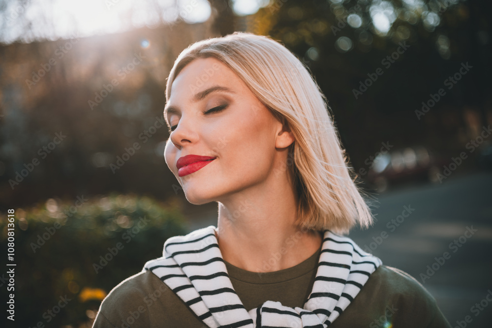 Photo of attractive young cheerful lady dreamy charming wear khaki garment tied shoulders sweater having fun outside outdoors Photo of attractive young cheerful lady dreamy charming wear khaki garment tied shoulders sweater having fun outside outdoors