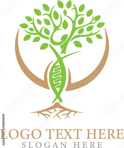 Natural tree life logo template with Dna molecule helix icon and root illustration design vector.
