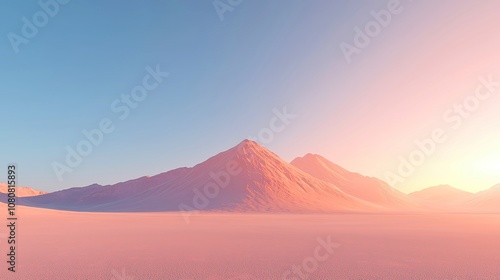 Desert Serenity, a sweeping illustration capturing the vast expanse of a tranquil desert landscape, showcasing rolling dunes under a clear blue sky, inviting and serene ambiance.