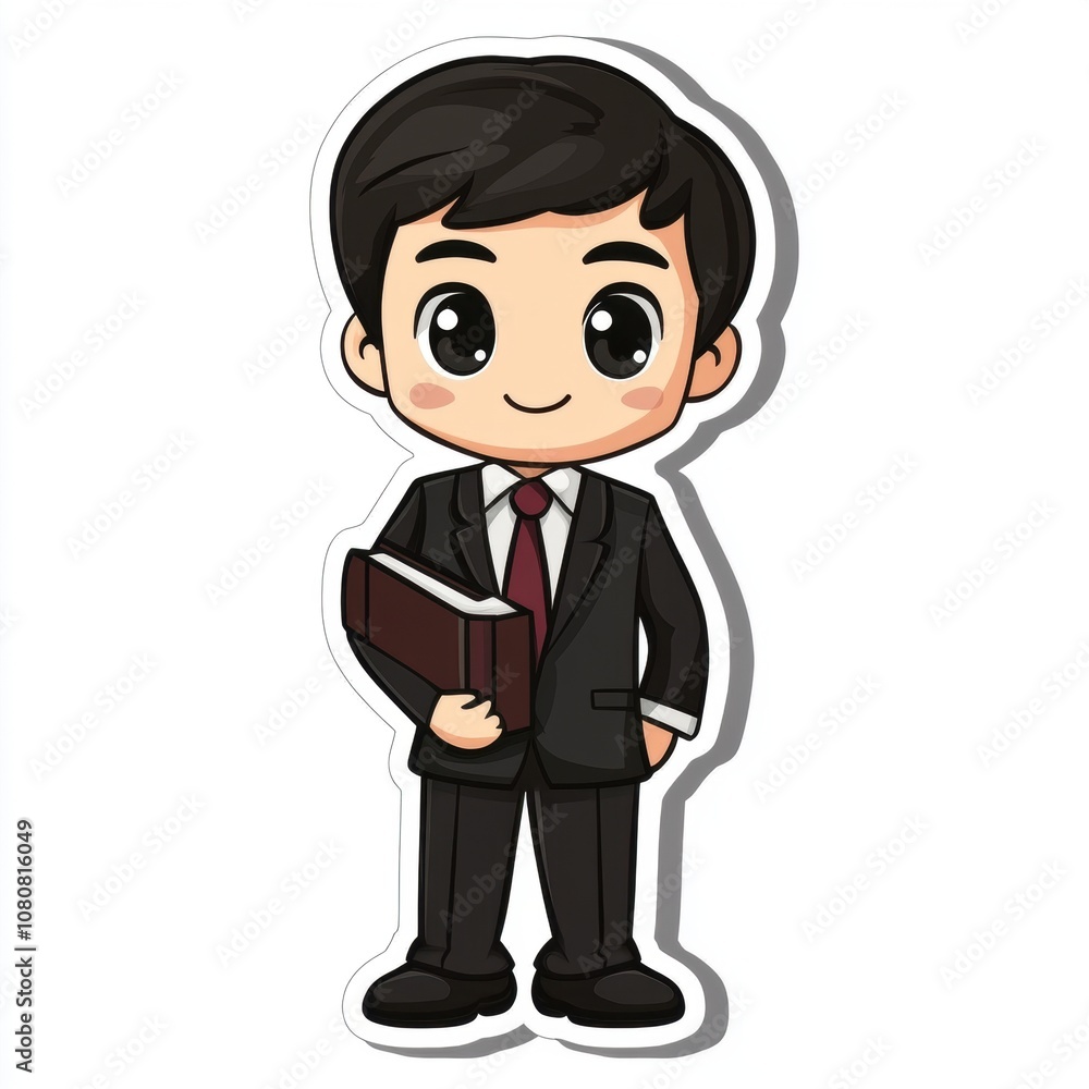Cute cartoon businessman holding a book, white isolated background. Cute cartoon businessman holding a book, white isolated background.