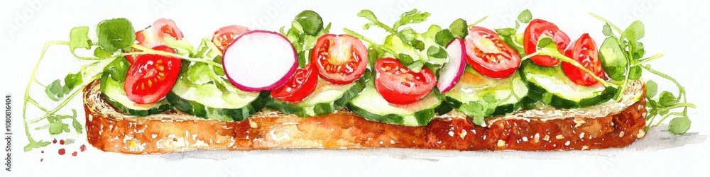 Deliciously fresh open-faced sandwich with cucumbers and tomatoes perfect for healthy eating Deliciously fresh open-faced sandwich with cucumbers and tomatoes perfect for healthy eating