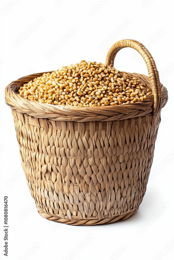 Wheat kernels in a woven basket. Wheat kernels in a woven basket.