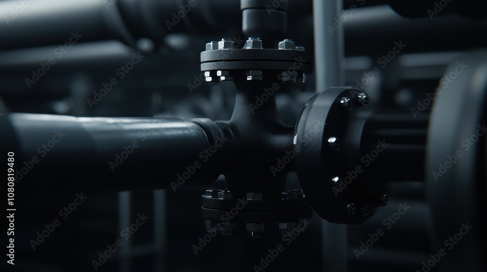 Close-Up of Industrial Pipes and Valves in Dim Lighting Close-Up of Industrial Pipes and Valves in Dim Lighting
