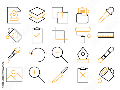 Collection of graphics design tool multicolour icon set flat design