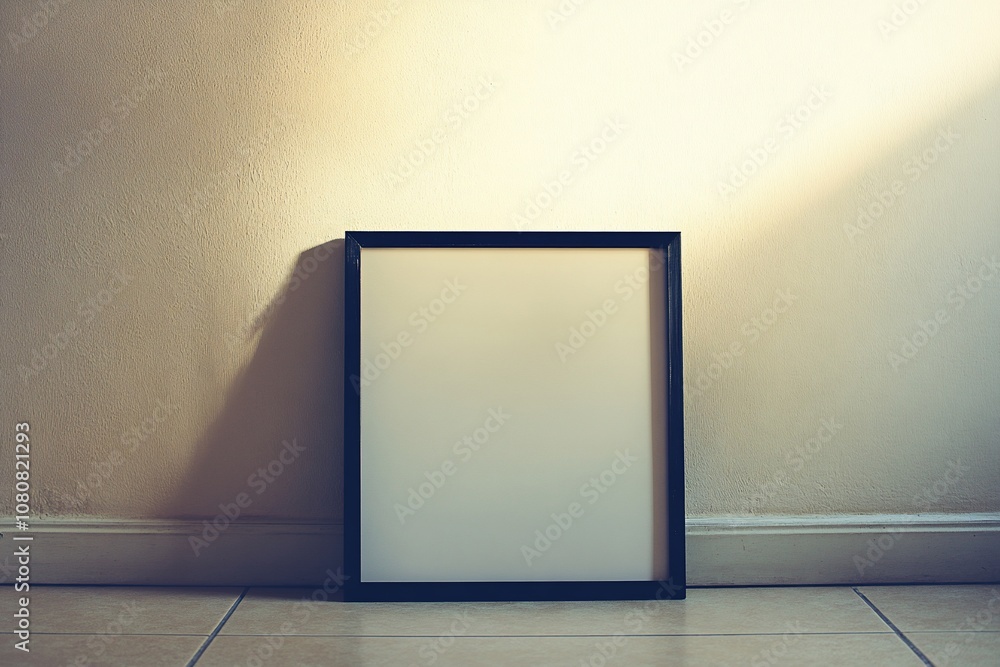 Empty Picture Frame Against Cream Wall Background Empty Picture Frame Against Cream Wall Background