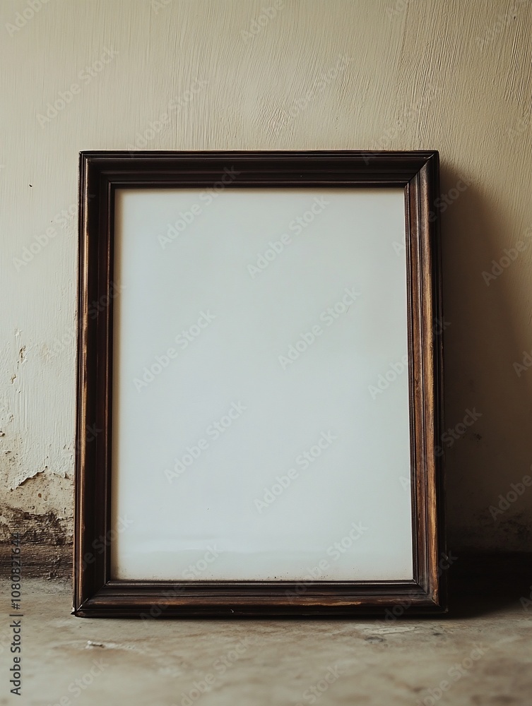 Empty Picture Frame Against Cream Wall Background Empty Picture Frame Against Cream Wall Background
