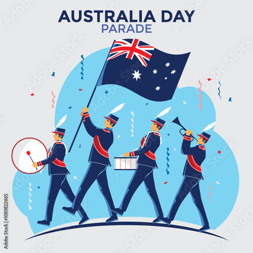 Illustration for Australia National Day with Australia National Flag and Marching Band Parade