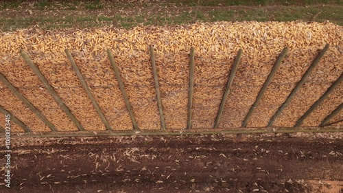 A lot of harvested corn in a silo, France, Aerial view photo