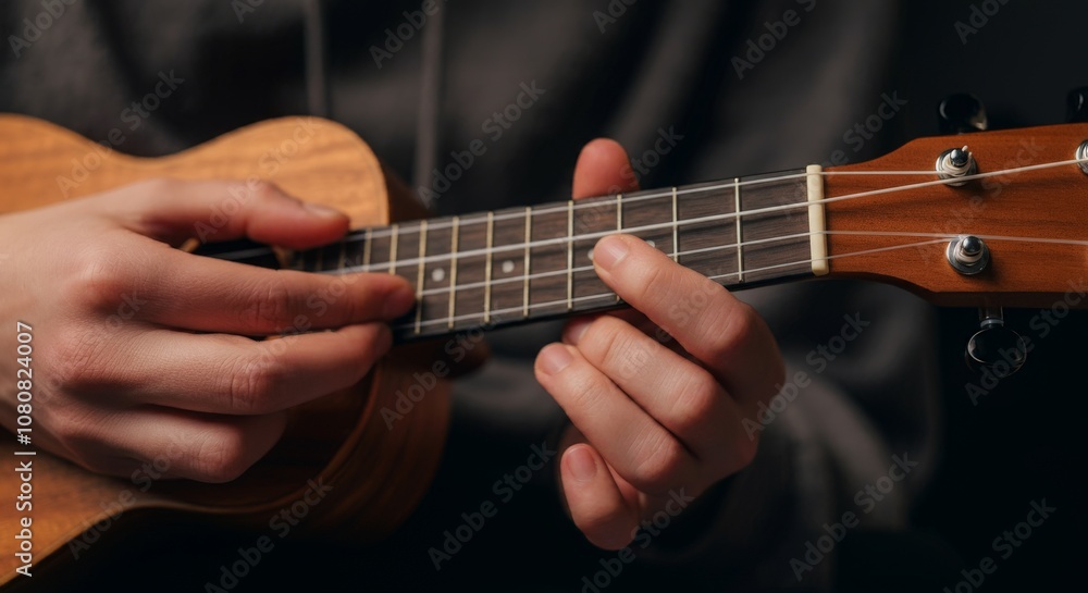 Person’s Fingers Tuning Ukulele Strings Person’s Fingers Tuning Ukulele Strings