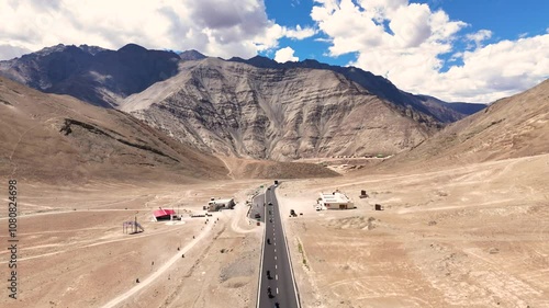 Wallpaper Mural Aerial Drone shot of bikes riding in the magnetic hill in ladakh Torontodigital.ca