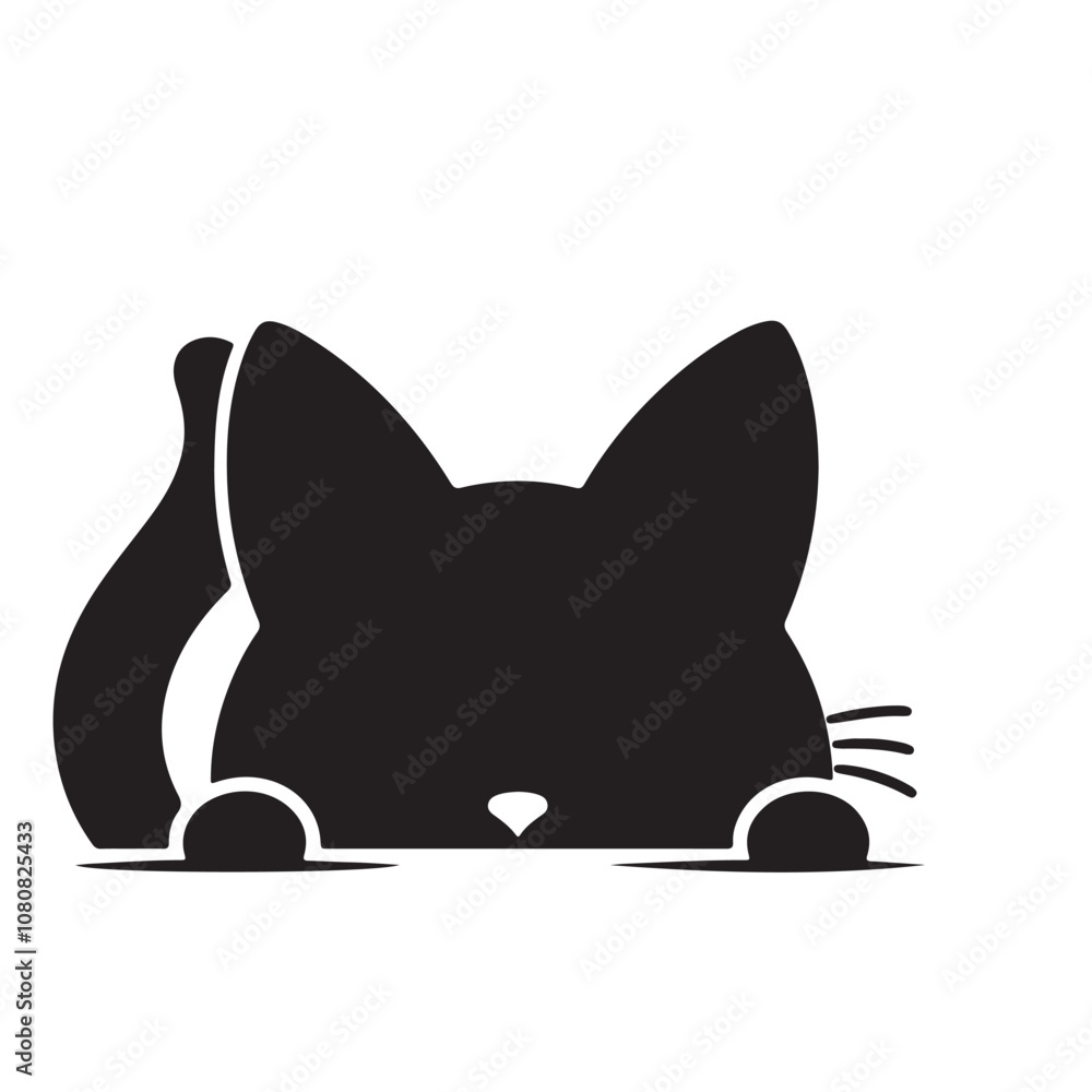 Cat peaking head vector design. Peaking cat head silhouette black and white. Peaking cat logo, icon. Cat peaking head vector design. Peaking cat head silhouette black and white. Peaking cat logo, icon.