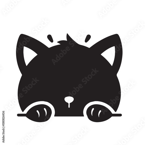 Cat peaking head vector design. Peaking cat head silhouette black and white. Peaking cat logo, icon.